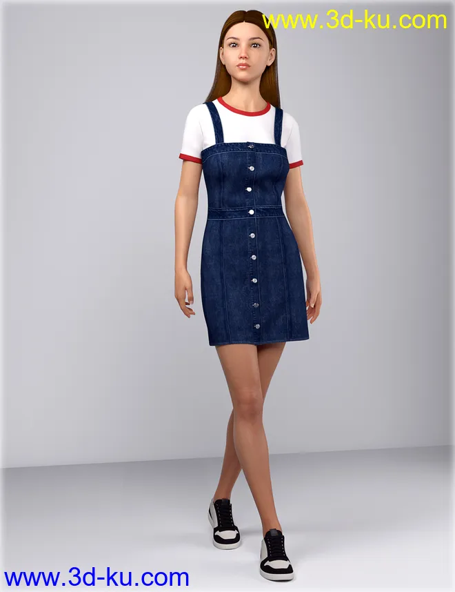 dForce HnC Denim Mini Dress Outfit for Genesis 8 Females模型的图片2