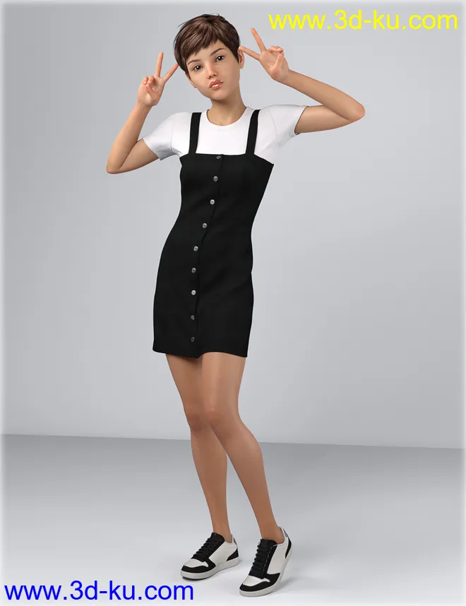 dForce HnC Denim Mini Dress Outfit for Genesis 8 Females模型的图片5