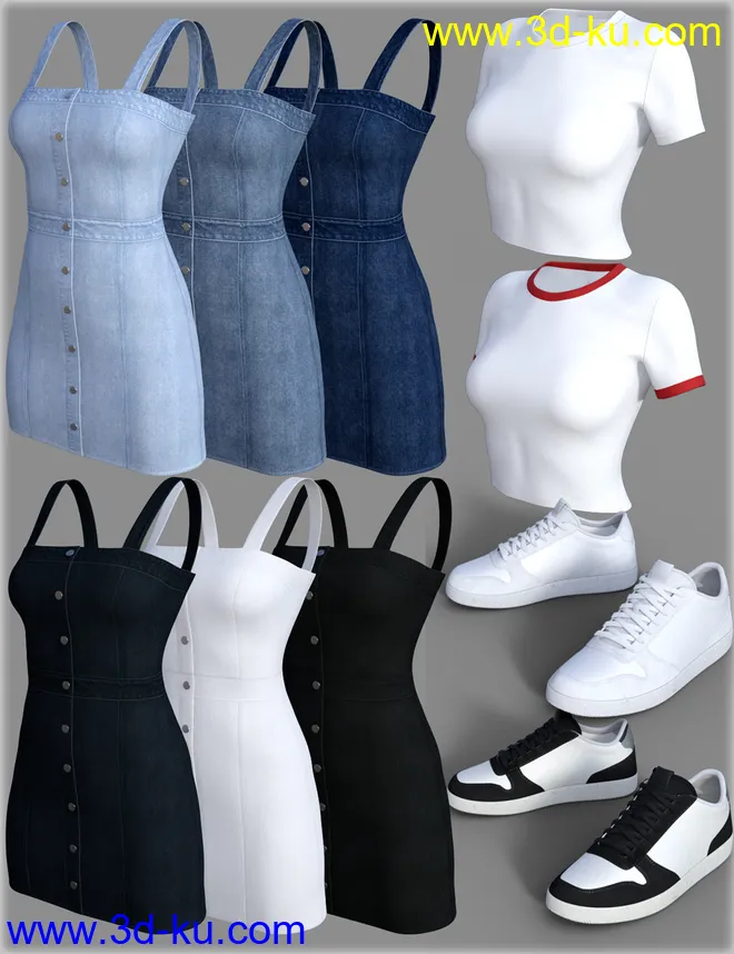 dForce HnC Denim Mini Dress Outfit for Genesis 8 Females模型的图片10