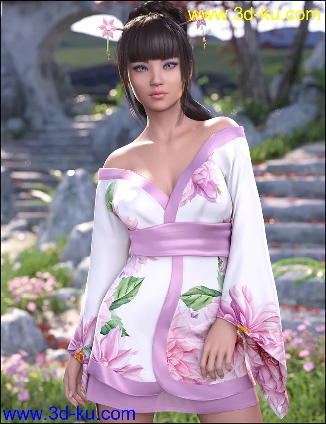 dForce Koharu Kimono for Genesis 8 Female模型的图片1