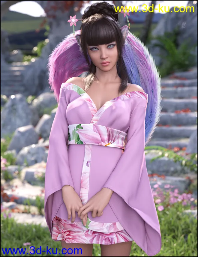 dForce Koharu Kimono for Genesis 8 Female模型的图片3