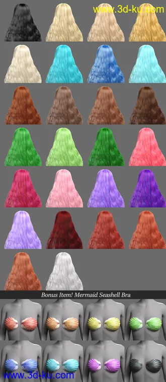 3D打印模型dForce Mermaid Hair for Genesis 8 and 8.1 Females的图片