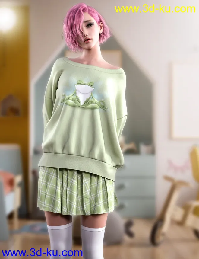 dForce Sweet Girl Outfit for Genesis 8 and 8.1 Females模型的图片7