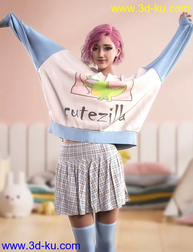 dForce Sweet Girl Outfit for Genesis 8 and 8.1 Females模型的图片8