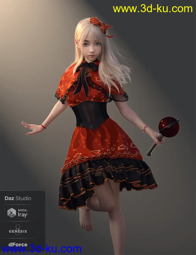 dForce SYee Cute Princess Dress for Genesis 8 Females模型的图片1