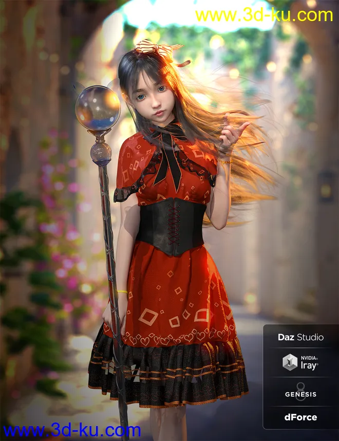 dForce SYee Cute Princess Dress for Genesis 8 Females模型的图片3