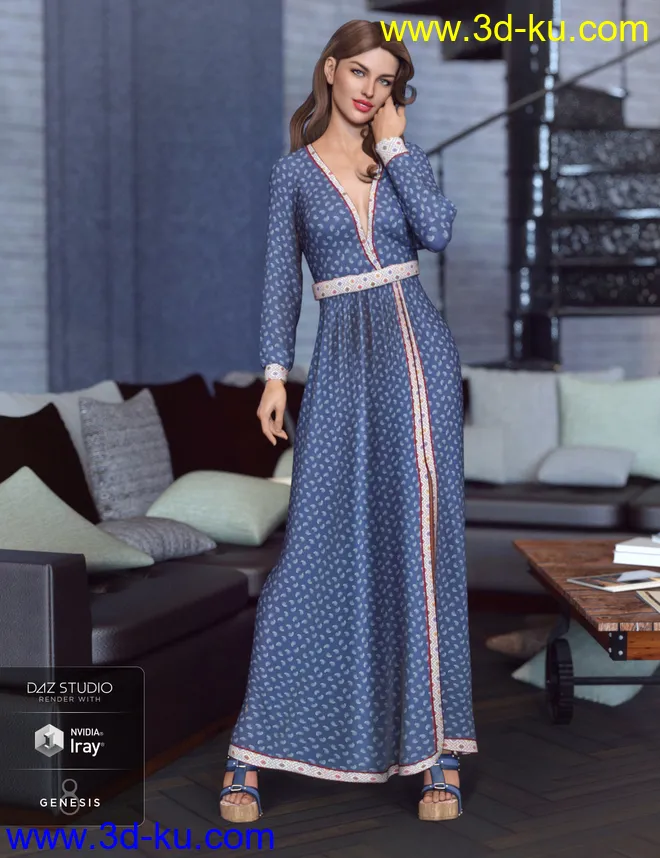 dForce V-Neck Maxie Dress for Genesis 8 Female(s)模型的图片1