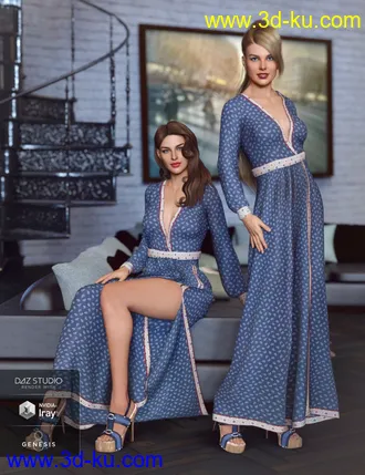 3D打印模型dForce V-Neck Maxie Dress for Genesis 8 Female(s)的图片