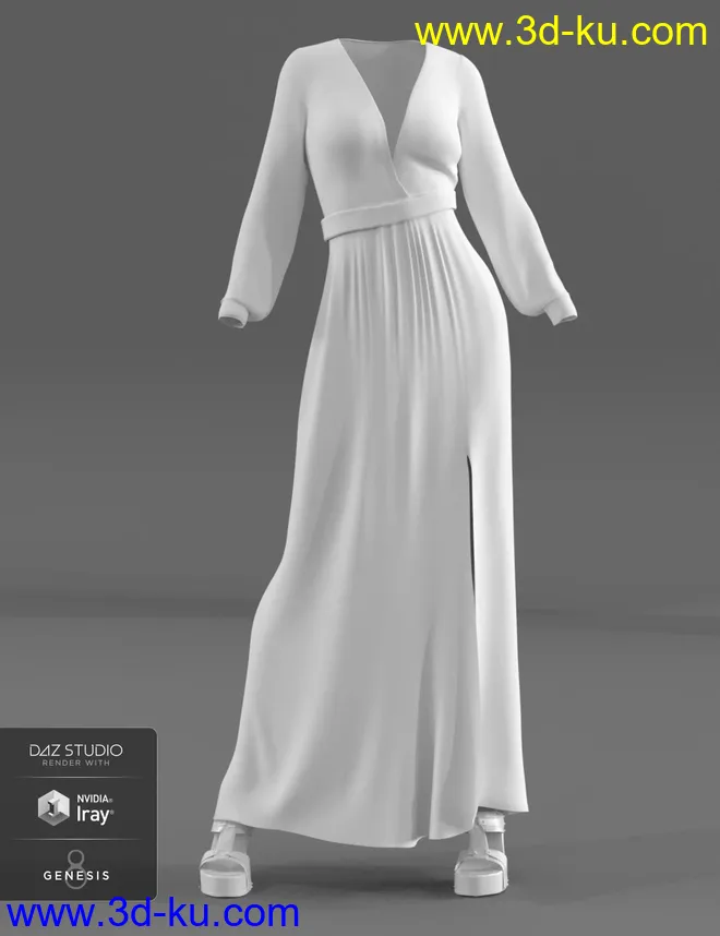 dForce V-Neck Maxie Dress for Genesis 8 Female(s)模型的图片5