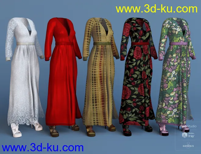 dForce V-Neck Maxie Dress Textures模型的图片1