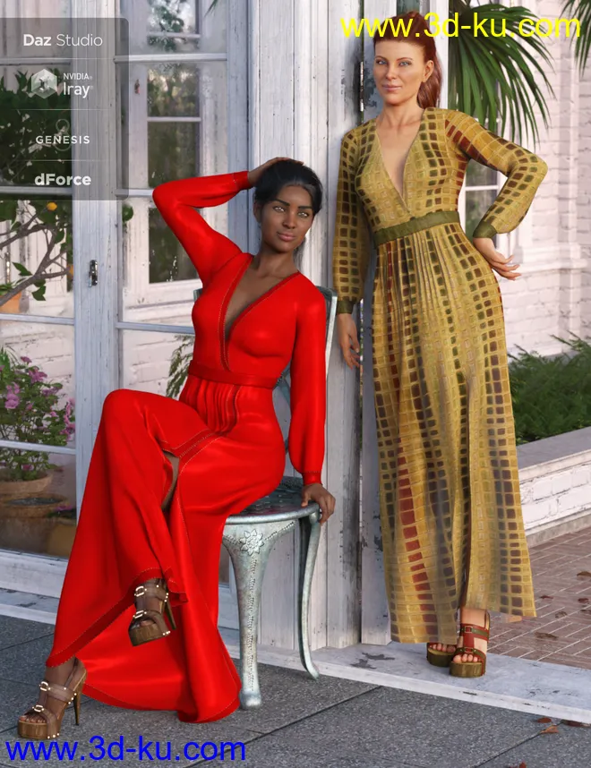 dForce V-Neck Maxie Dress Textures模型的图片3