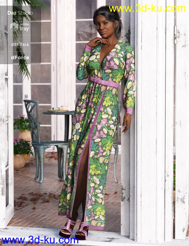 dForce V-Neck Maxie Dress Textures模型的图片4