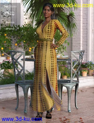 3D打印模型dForce V-Neck Maxie Dress Textures的图片