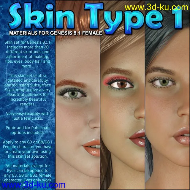 Exnem Skin Type 1 for Genesis 8.1 Female模型的图片1