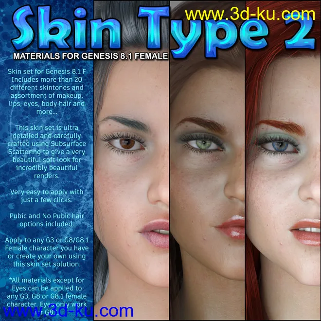 Exnem Skin Type 2 for Genesis 8.1 Female模型的图片1