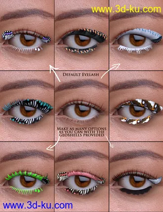 3D打印模型Extreme Closeup Flutterby Geoshell Makeups and Lashes for Genesis 8 Female(s)的图片