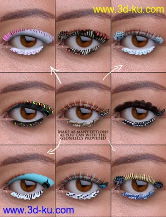 3D打印模型Extreme Closeup Flutterby Geoshell Makeups and Lashes for Genesis 8 Female(s)的图片
