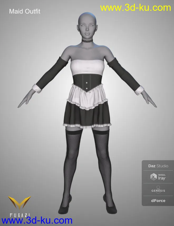 FG Maid Outfit for Genesis 8 Females模型的图片2
