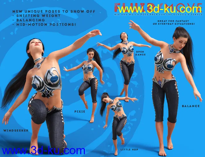 Fluid Move Pose Pack for Genesis 8 Female模型的图片5