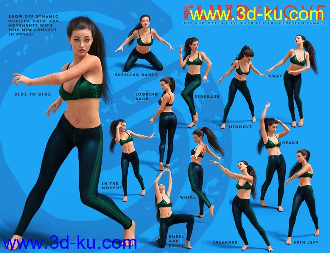 Fluid Move Pose Pack for Genesis 8 Female模型的图片6