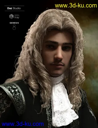 3D打印模型Fouquet Loose Curls Wig and Thin Mustache for Genesis 8.1 Males的图片