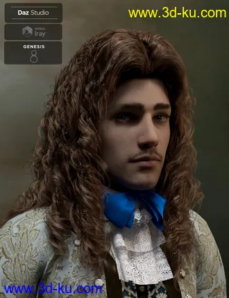 3D打印模型Fouquet Loose Curls Wig and Thin Mustache for Genesis 8.1 Males的图片