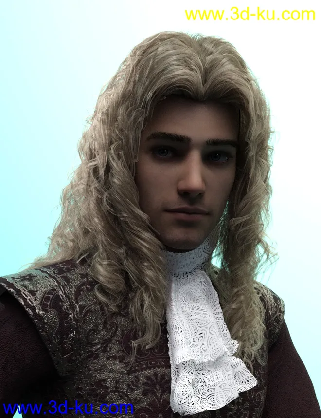 Fouquet Loose Curls Wig and Thin Mustache for Genesis 8.1 Males模型的图片3