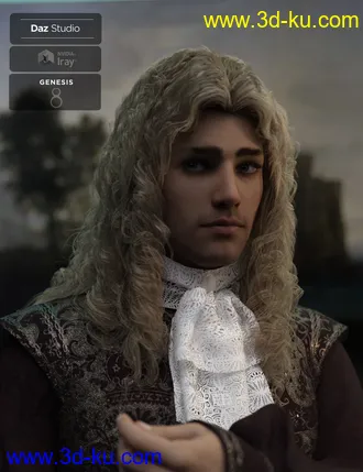 3D打印模型Fouquet Loose Curls Wig and Thin Mustache for Genesis 8.1 Males的图片