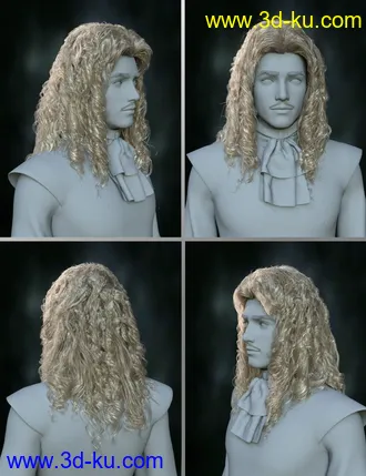 3D打印模型Fouquet Loose Curls Wig and Thin Mustache for Genesis 8.1 Males的图片