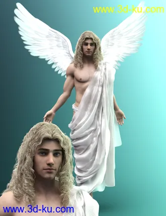 3D打印模型Fouquet Loose Curls Wig and Thin Mustache for Genesis 8.1 Males的图片