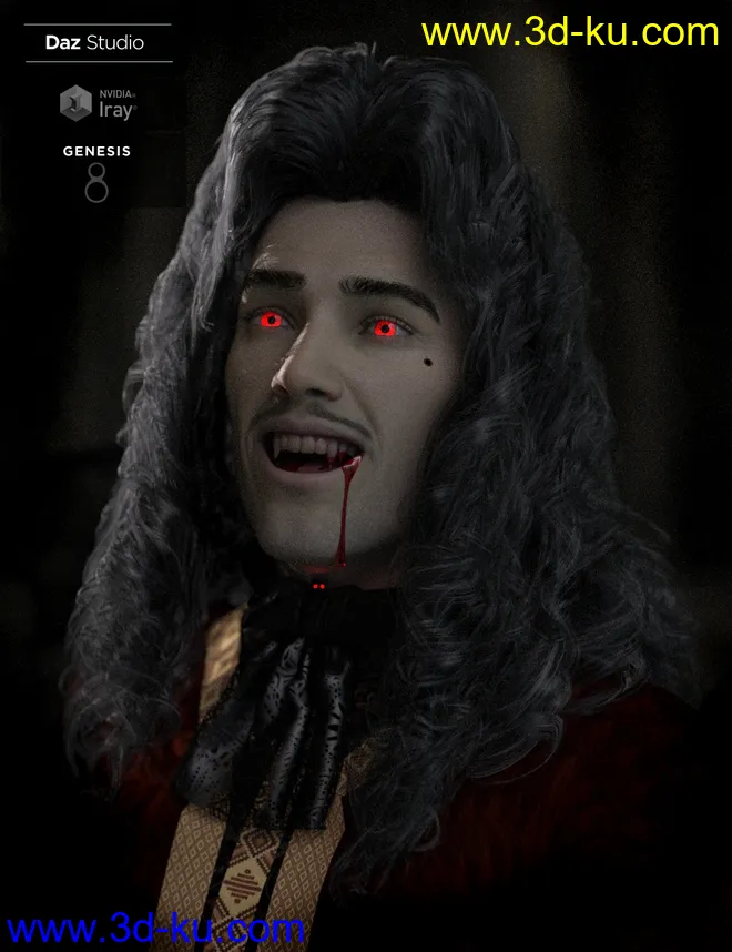Fouquet Loose Curls Wig and Thin Mustache for Genesis 8.1 Males模型的图片7