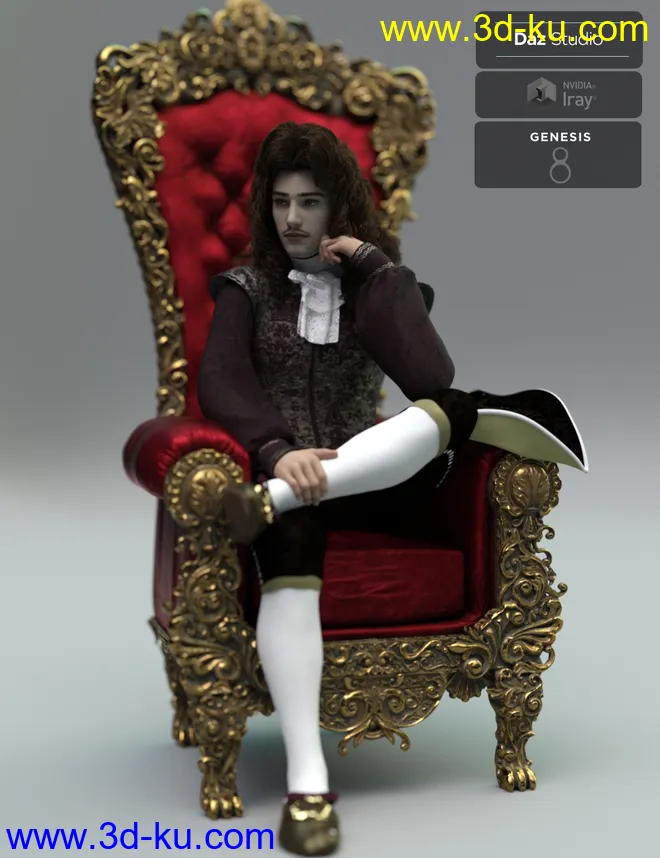 Fouquet Loose Curls Wig and Thin Mustache for Genesis 8.1 Males模型的图片8