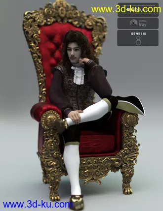 3D打印模型Fouquet Loose Curls Wig and Thin Mustache for Genesis 8.1 Males的图片