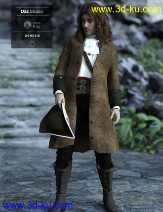 3D打印模型Fouquet Loose Curls Wig and Thin Mustache for Genesis 8.1 Males的图片