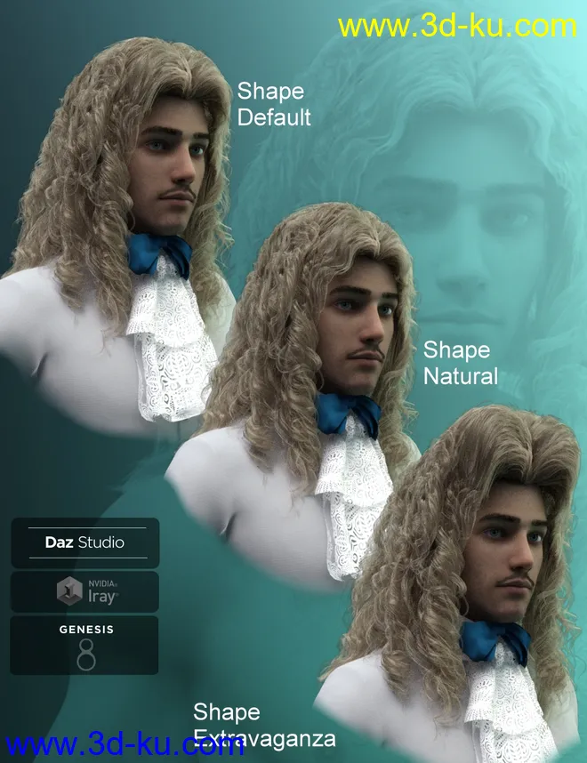 Fouquet Loose Curls Wig and Thin Mustache for Genesis 8.1 Males模型的图片10