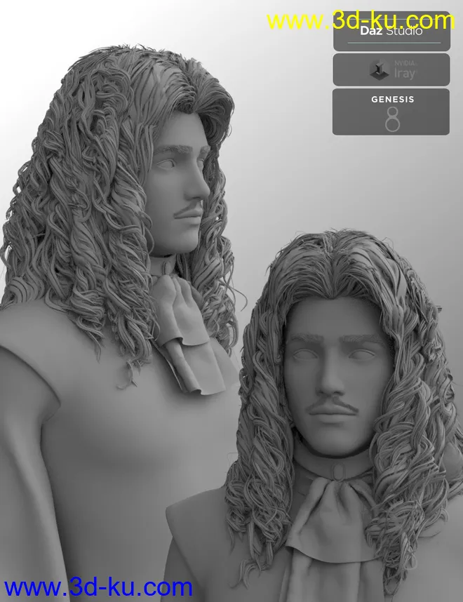 Fouquet Loose Curls Wig and Thin Mustache for Genesis 8.1 Males模型的图片11