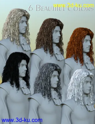3D打印模型Fouquet Loose Curls Wig and Thin Mustache for Genesis 8.1 Males的图片