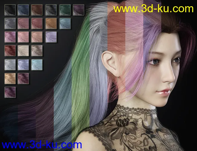 Hotba Hair for Genesis 8 and 8.1 Females模型的图片7