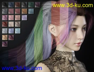3D打印模型Hotba Hair for Genesis 8 and 8.1 Females的图片