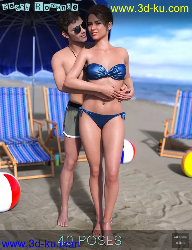 IM Beach Romance Poses for Genesis 8模型的图片1