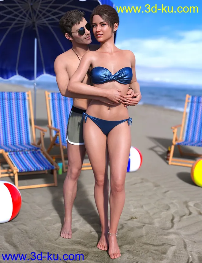 IM Beach Romance Poses for Genesis 8模型的图片2