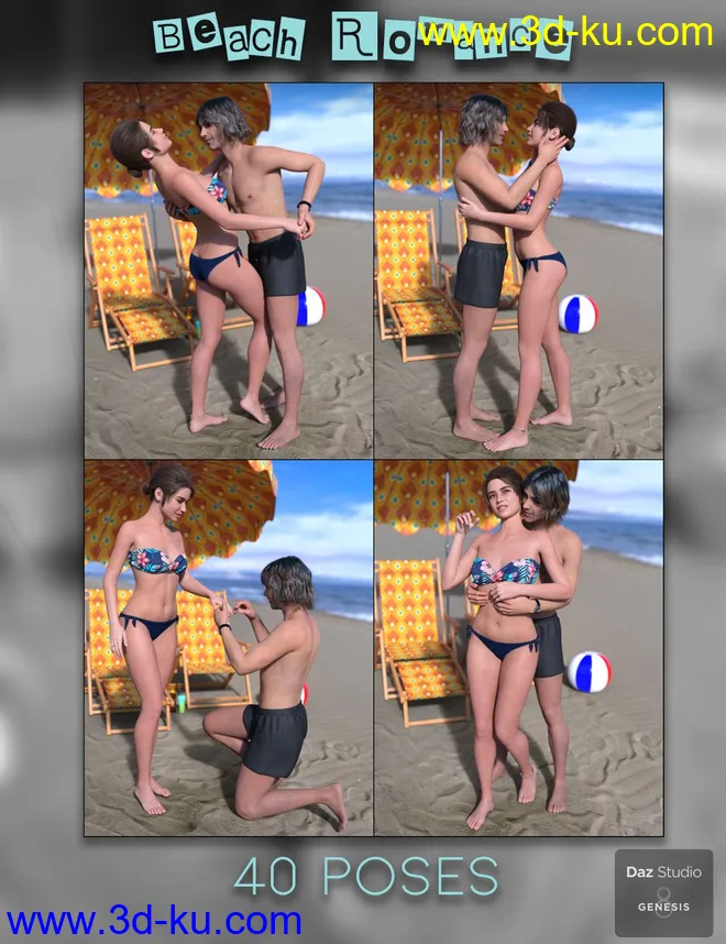 IM Beach Romance Poses for Genesis 8模型的图片5