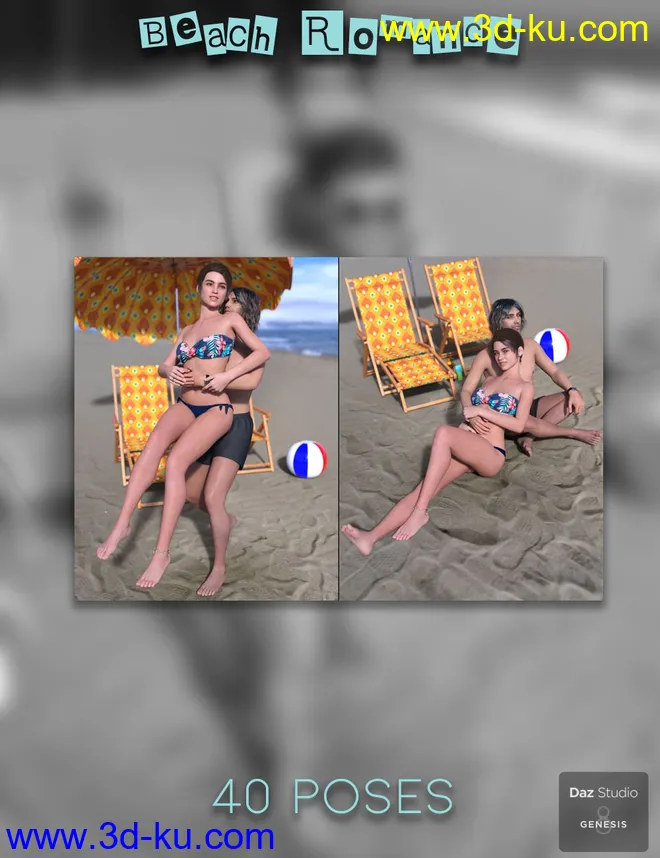 IM Beach Romance Poses for Genesis 8模型的图片8