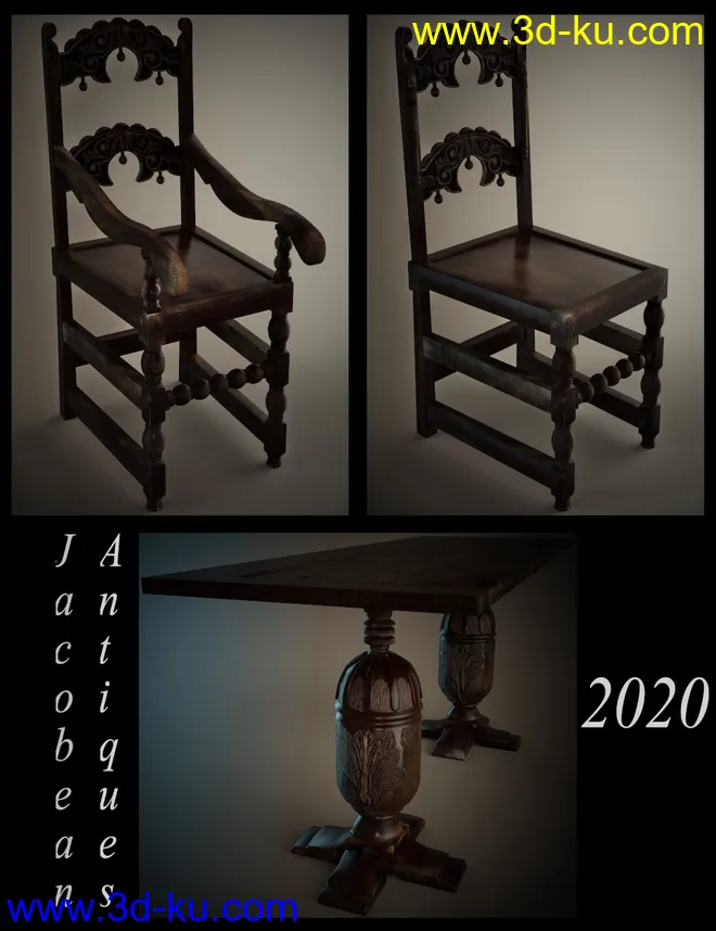 Jacobean English Dining Table Set模型的图片2