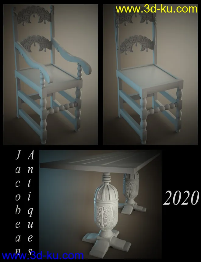 Jacobean English Dining Table Set模型的图片3