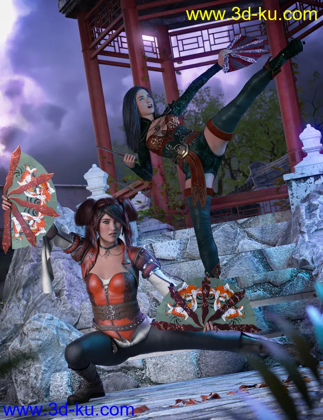 Kogarashi War Fans and Poses for Genesis 8.1 Female模型的图片1