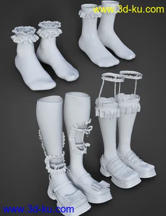 3D打印模型KuJ Kawaii Fashion Socks and Shoes Collection I的图片