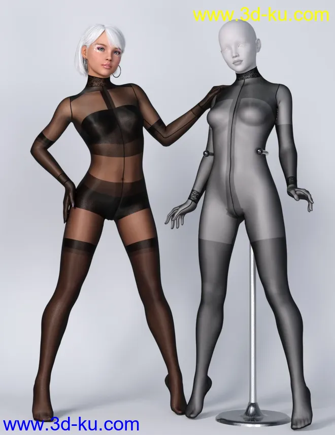 Lali's Bodystocking 03 with Gloves for Genesis 8.1模型的图片3