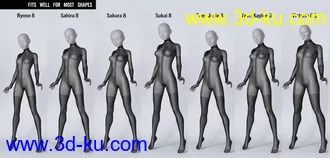 3D打印模型Lali's Bodystocking 03 with Gloves for Genesis 8.1的图片