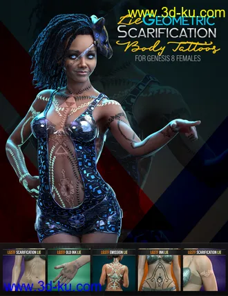 LIE Geo Scarification Tattoos Bundle for Genesis 8模型的图片57
